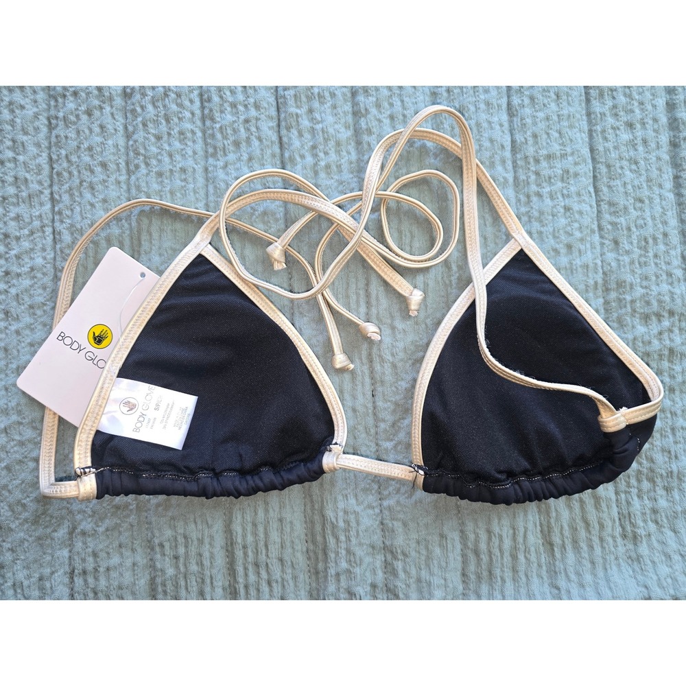 NWT Body Glove Bikini Top Black Gold Dita Triangle Swimwear Women Small - Picture 2 of 4